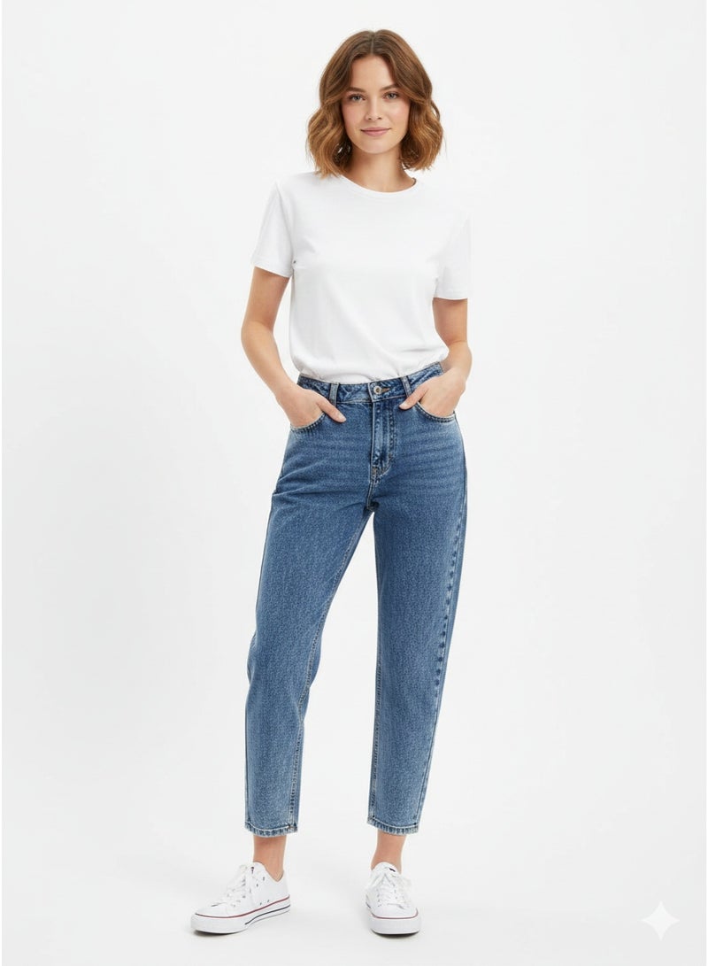 Women denim jeans blue boyfriend pants size small - Image 3